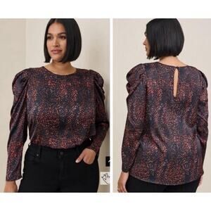 Torrid Black Colorful Leopard Satin Puff Sleeve Blouse Plus Size 4X NEW